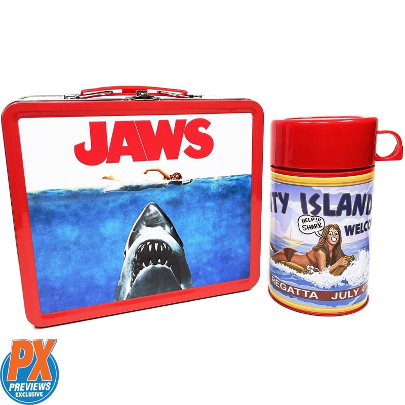 Jaws 1975 Tin Tote Lunch Box WITH Thermos - Click Image to Close