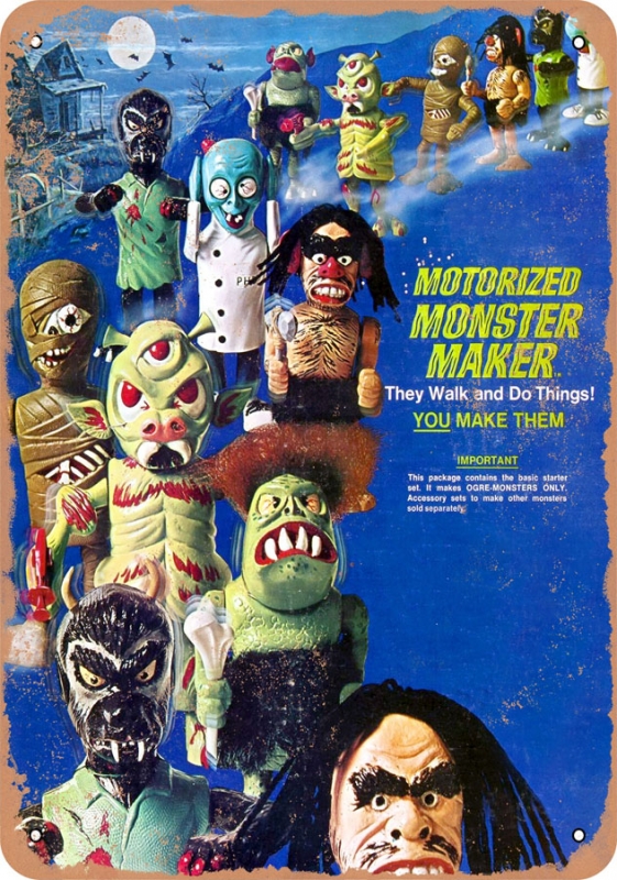 Topper Motorized Monster Maker Toy 1969 10" x 14" Metal Sign - Click Image to Close