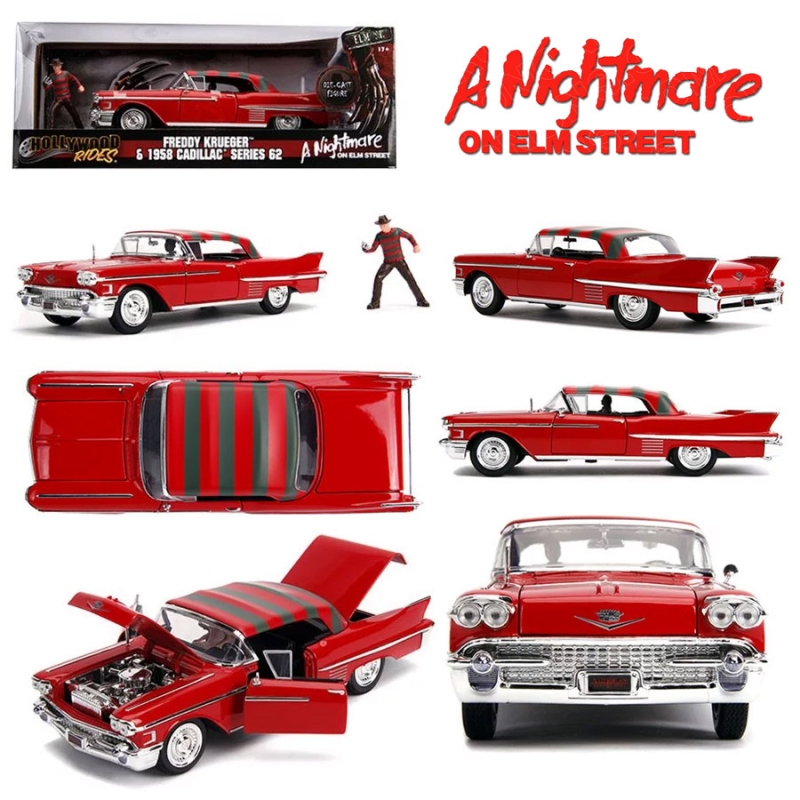 Nightmare on Elm Street 1958 Cadillac 1/24 Scale Series 62 Diecast Replica with Freddy Krueger Figure - Click Image to Close