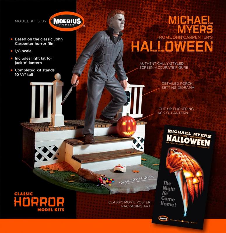 Halloween Michael Myers 1/8 Scale Plastic Model Kit with LED Lights by Moebius - Click Image to Close