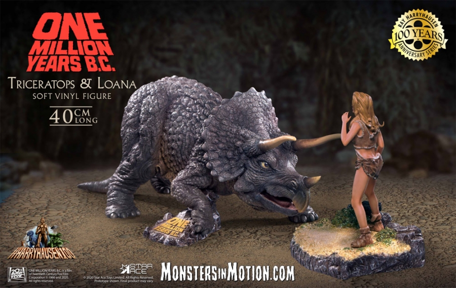 One Million Years B.C. Triceratops with Loana 16" Diorama Statue Ray Harryhausen OOP - Click Image to Close