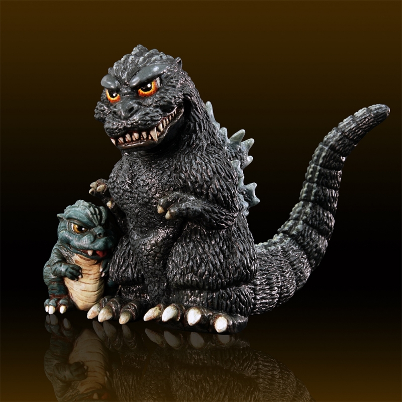 Godzilla 1993 Mame Godzilla and Baby Godzilla Soft Vinyl Model Kit by Kaiyodo - Click Image to Close