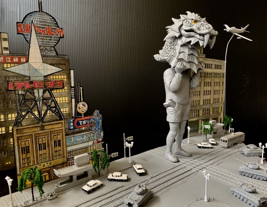 Godzilla Pseudo Godzilla Appears! at Ginza 4-Chrome Intersection Diorama Model Kit - Click Image to Close