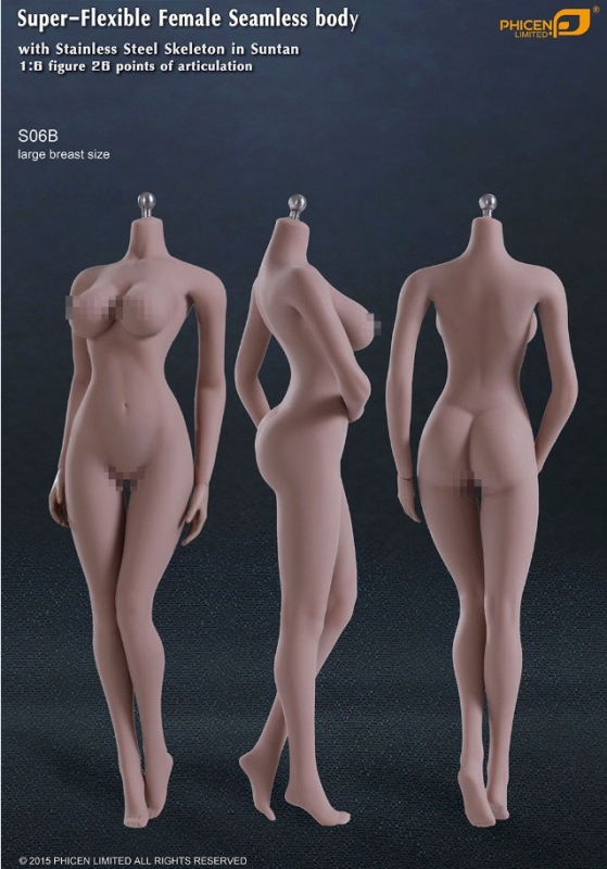 Female Body Super-Flexible Female Seamless 1/6 Scale Body with Stainless Steel Skeleton in Suntan/Large Breast by Phicen [PL-LB2015S06B](Standard Version) - Click Image to Close