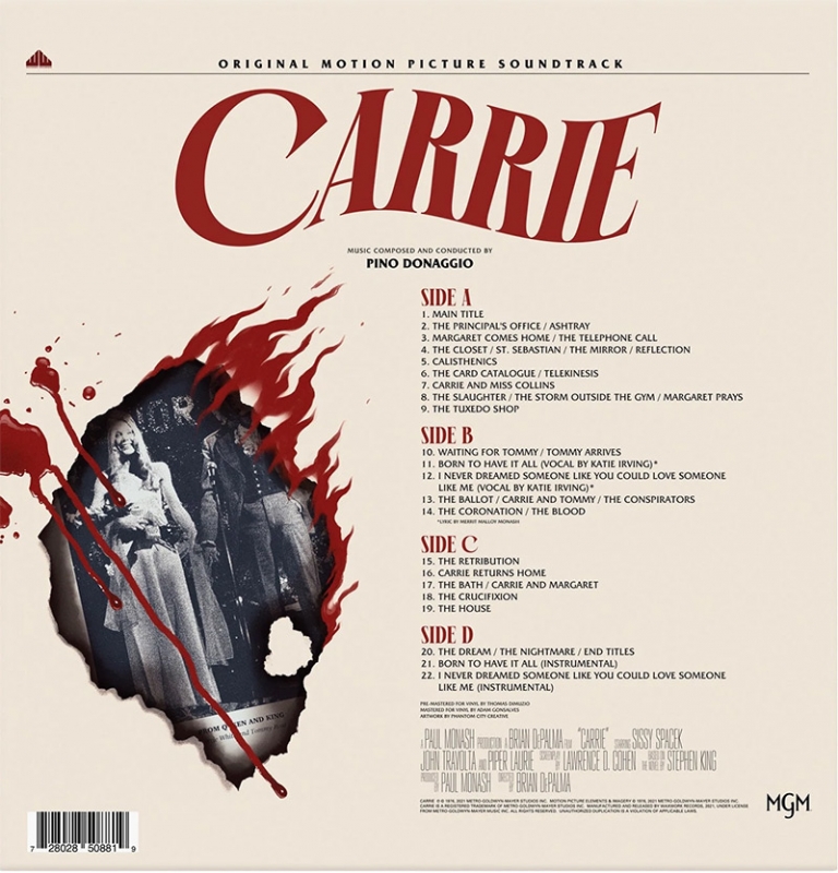 Carrie 1976 Soundtrack Vinyl LP Pino Donaggio 2-Disc Set Colored Vinyl - Click Image to Close