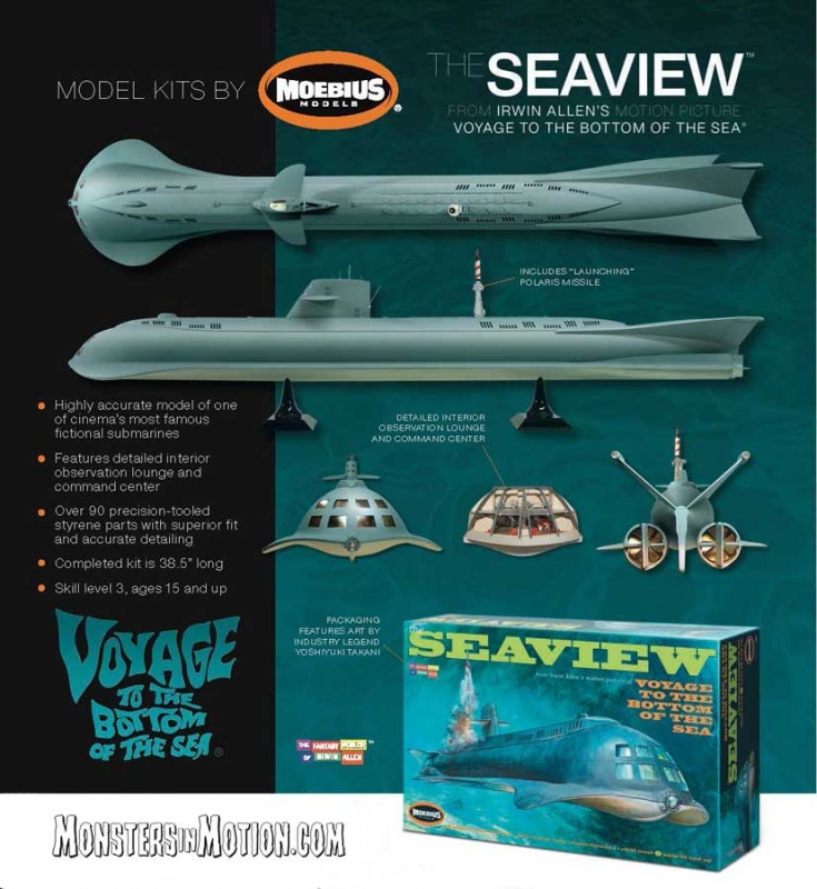 Voyage to the Bottom of the Sea MOVIE VERSION Seaview 1/128 Scale Model Kit by Moebius - Click Image to Close