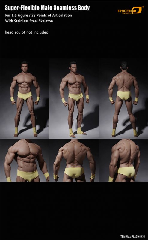 Male Body Seamless 1/6 Scale Super Flexible Muscular Version by Phicen - Click Image to Close