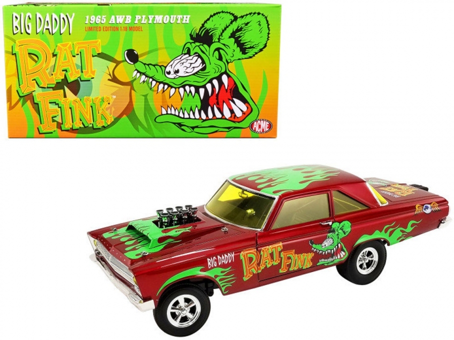 Rat Fink 1965 Plymouth AWB 1/18 Scale Diecast Replica - Click Image to Close