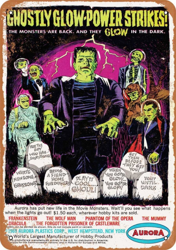 Aurora Glow-Power Monsters 1969 Metal Sign 9" x 12" - Click Image to Close