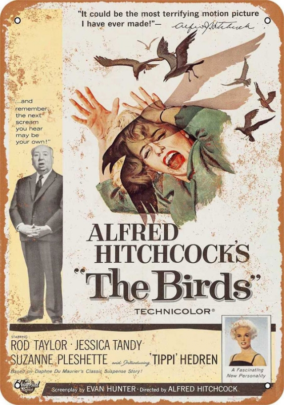 Alfred Hitchcock The Birds 1963 10" x 14" Metal Sign - Click Image to Close