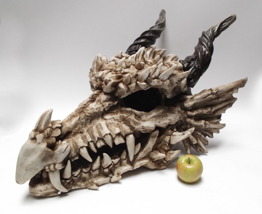 Dragon Skull 30" Long Large Size Hand Painted Resin Statue - Click Image to Close