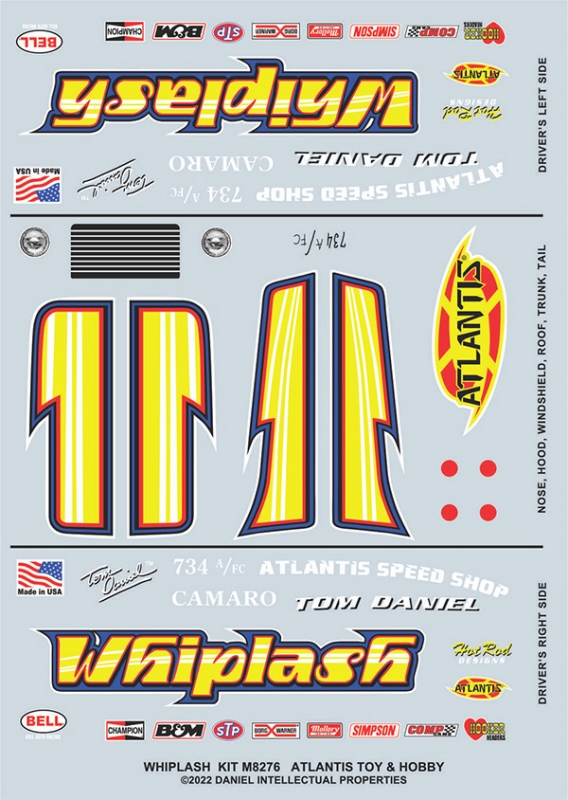 Tom Daniel Whiplash Camaro Funny Car Monogram Re-issue 1/32 Scale Model Kit by Atlantis - Click Image to Close