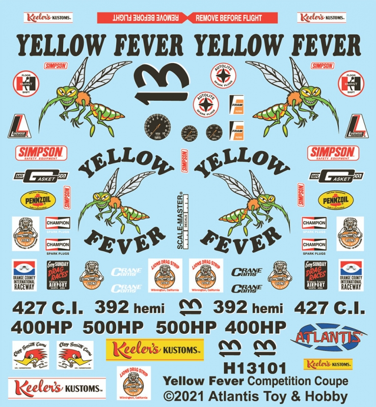 Keeler's Kustoms Yellow Fever Dragster 1/25 Scale Model Kit by Atlantis - Click Image to Close