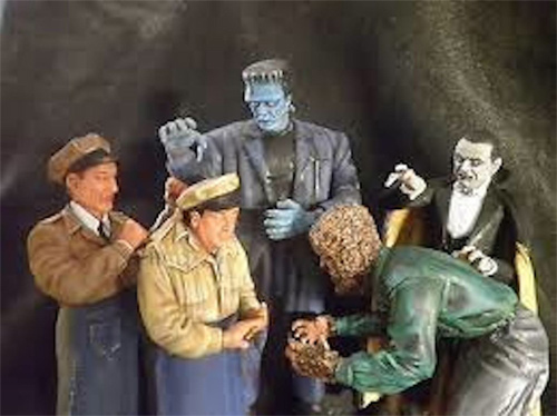 A.C. Meet Frank Aurora Monster Scenes Scale Production Photo 5 Figure Model Kit - Click Image to Close