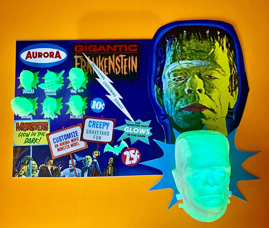 Aurora Monsters Fantasy Gigantic Frankenstein Frightning Lightning Glow Card - Click Image to Close