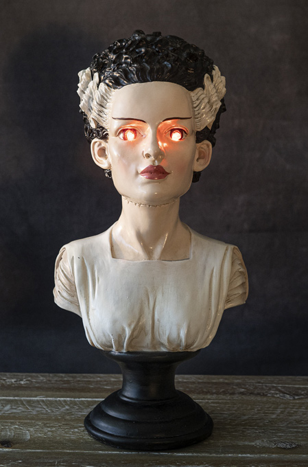 Frankenstein's Bride 14 Inch Statue Bust With LED Light Eyes - Click Image to Close