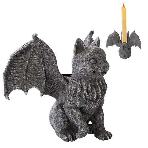 Gargoyle Vampire Cat Candle Holder Statue - Click Image to Close