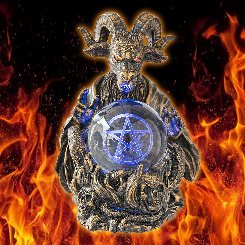 Baphomet Sabbatic Goat with LED Ball 6 Inch Statue - Click Image to Close