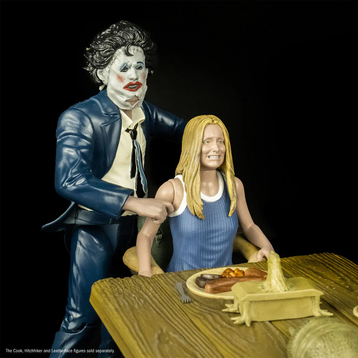 Texas Chainsaw Massacre (1974) COMPLETE Dinner Scene Playset! (Includes Grandpa, Sally, Cook, Hitchhiker and Pretty Leatherface Figures) - Click Image to Close