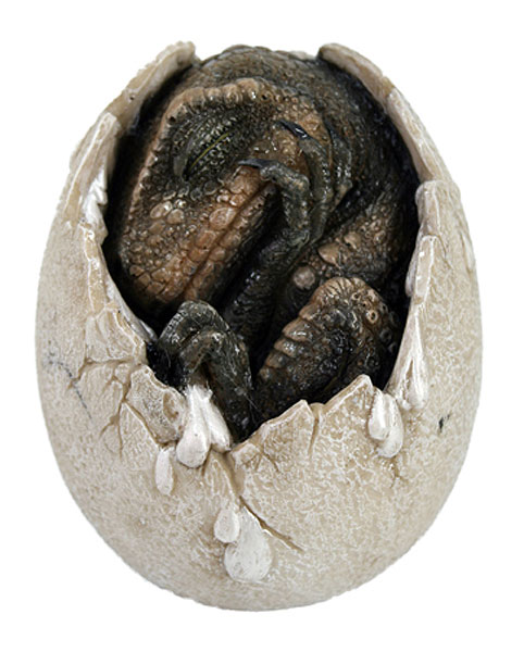 Dinosaur Egg Brown Dino Version 4" Hand Painted Statue - Click Image to Close