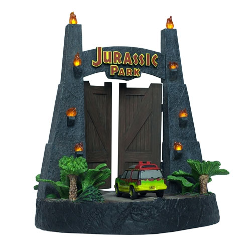 Jurassic Park Park Gate and Jeep Sculpture - Click Image to Close