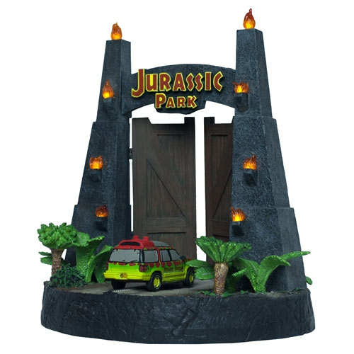 Jurassic Park Park Gate and Jeep Sculpture - Click Image to Close