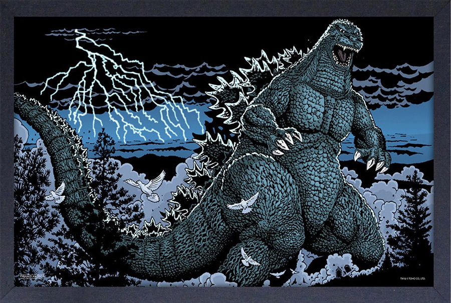 Godzilla Blue Lightning 13" X 19" Framed Art Print - Click Image to Close