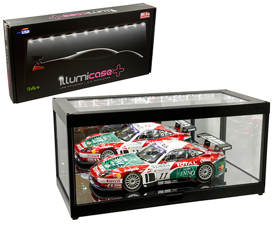 14 Inch Display Case with L.E.D. Lighting and Mirrors for 1/18 Scale Vehicles - Click Image to Close