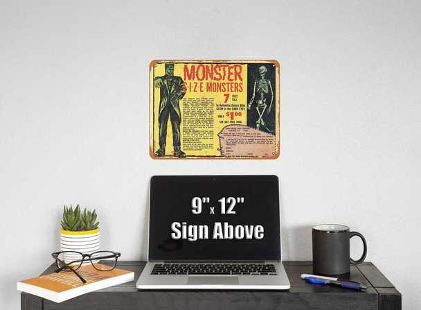 Monster Size Monsters 1967 Yellow Metal Sign 9" x 12" - Click Image to Close