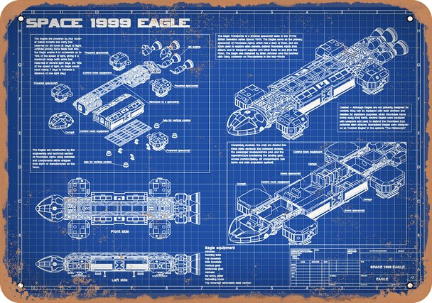 Space 1999 Eagle Transporter Blueprint 10" x 14" Metal Sign - Click Image to Close