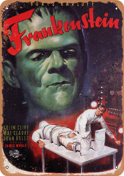 Frankenstein with Doctor 1931 10" X 14" Metal Sign Boris Karloff - Click Image to Close