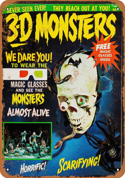 3D Monster Magazine 1964 Add 10" x 14" Metal Sign - Click Image to Close
