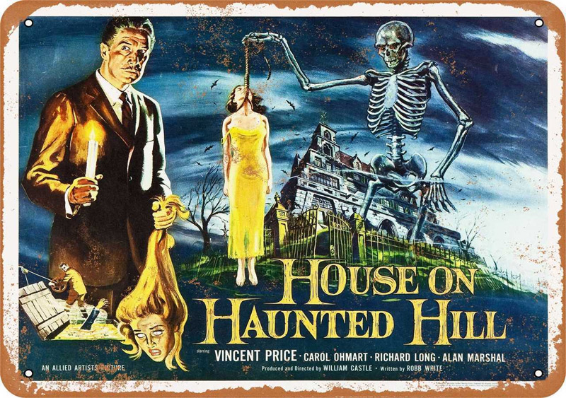 House on Haunted Hill 1959 Vincent Price Movie Metal Sign 9" x 12" - Click Image to Close