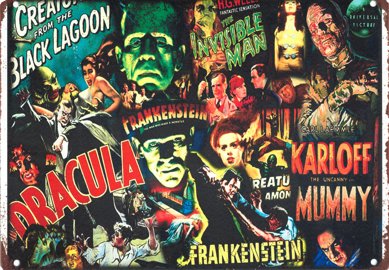 Universal Monsters Collage Movie Poster Metal Sign 9" x 12" - Click Image to Close