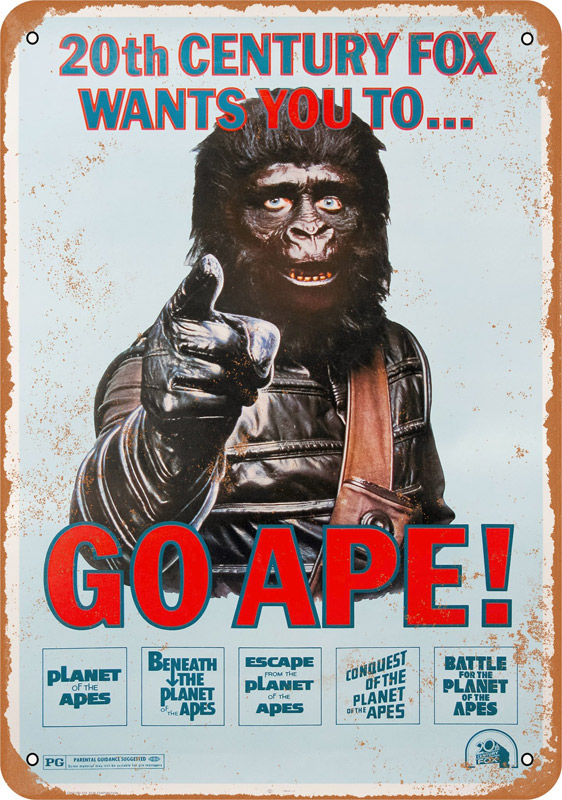 Planet of the Apes Go Ape 10" x 14" Metal Sign - Click Image to Close