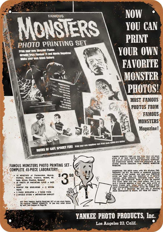 Famous Monsters Photo Printing Set 1966 10" x 14" Metal Sign - Click Image to Close