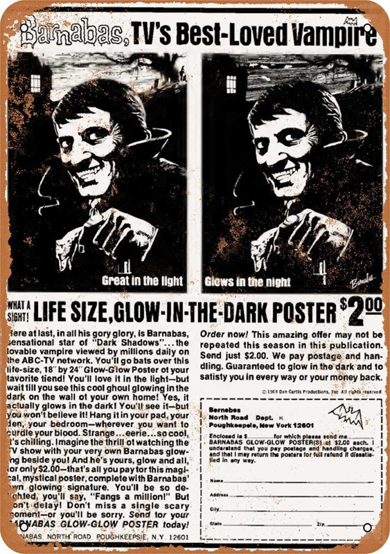 Dark Shadows Barnabas Collins Poster 1971 10" x 14" Metal Sign - Click Image to Close
