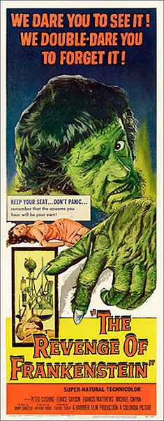 Revenge of Frankenstein 1958 Insert Card Poster Reproduction Hammer Films - Click Image to Close