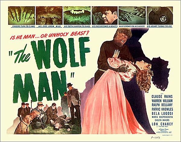 Wolf Man, The 1940s Re-release Half Sheet Poster Reproduction - Click Image to Close