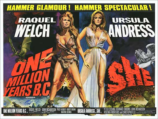 One Million Years B.C. and SHE 1969 British Quad Double Bill Poster Reproduction - Click Image to Close