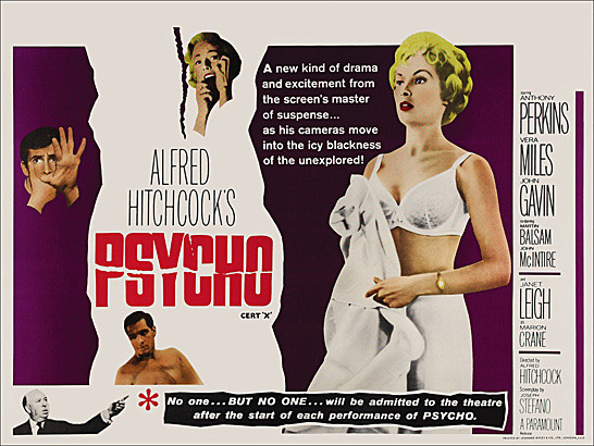Psycho 1960 British Quad Reproduction Poster Alfred Hitchcock - Click Image to Close