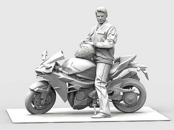 Top Gun Pilot with Motorcycle 1/32 Scale Model Kit - Click Image to Close