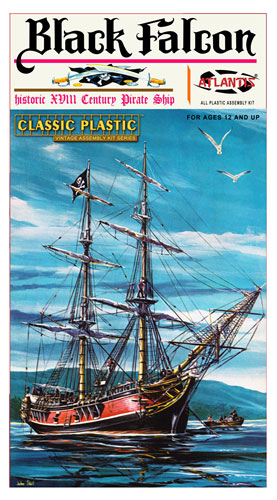 Black Falcon Pirate Ship Classic 1/100 Scale Plastic Model Kit Aurora Re-Issue - Click Image to Close