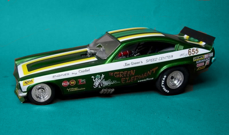 Green Elephant Vega Funny Car Extra Large 1/16 Scale Revell Re-Issue Model Kit by Atlantis - Click Image to Close