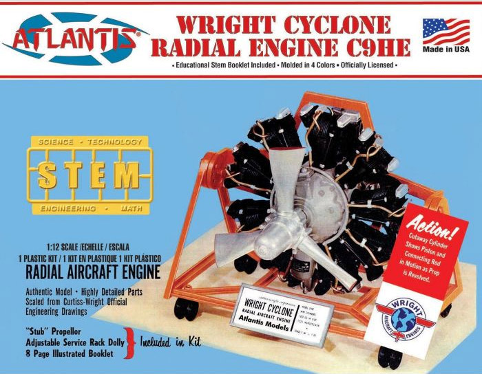 Wright Cyclone 9 Radial Engine STEM Re-Issue Model Kit by Atlantis - Click Image to Close