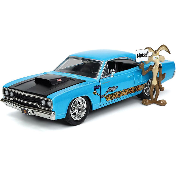 Looney Tunes Hollywood Rides 1970 Plymouth Road Runner 1/24 Scale with Wile E Coyote - Click Image to Close