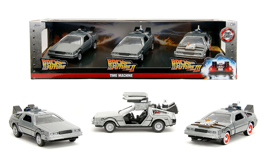 Back To The Future 1/32 Scale Delorean Time Machine 3-Pack Diecast Cars - Click Image to Close