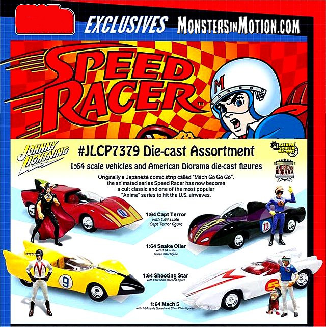 Speed Racer Cars Set of 4 1/64 Scale Diecast Cars with Figures Mach 5, Shooting Star - Click Image to Close