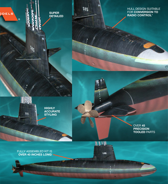 USS Skipjack Submarine 1/72 Scale 40 Inches SSN-585 Model Kit - Click Image to Close