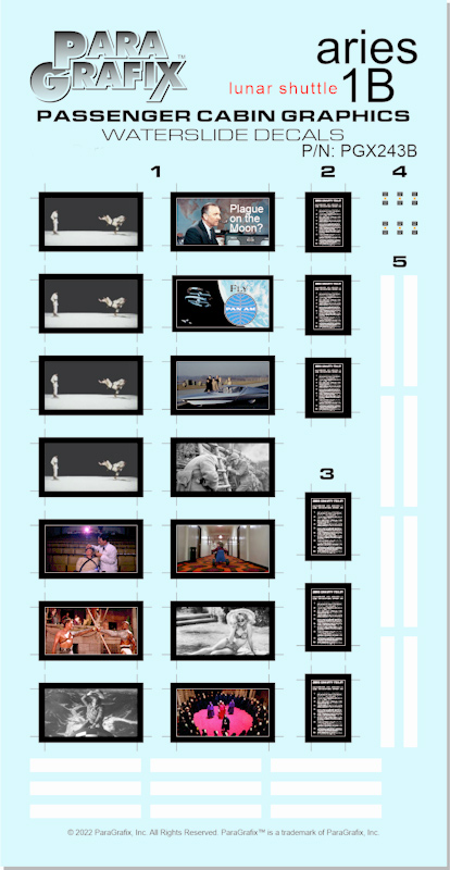 2001: A Space Odyssey Aries-1B Lunar Carrier 1/48 Scale Decals and Backlight Films for Moebius Model Kit - Click Image to Close